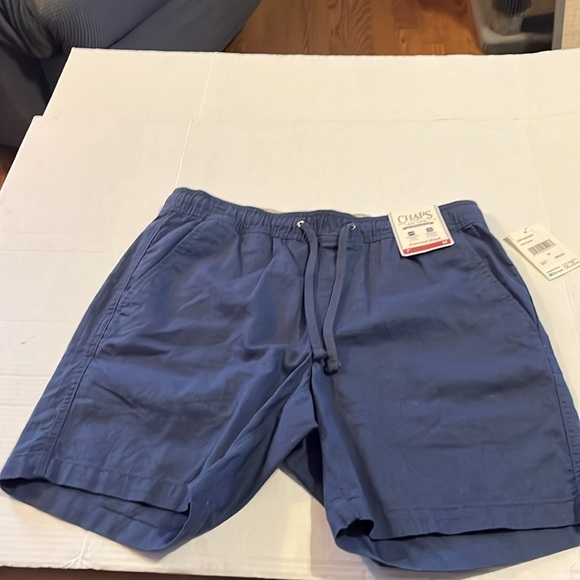 NWT-Chaps-M-dark denim-linen blend,elastic waist, drawstring, pull on, shorts. - Picture 5 of 15